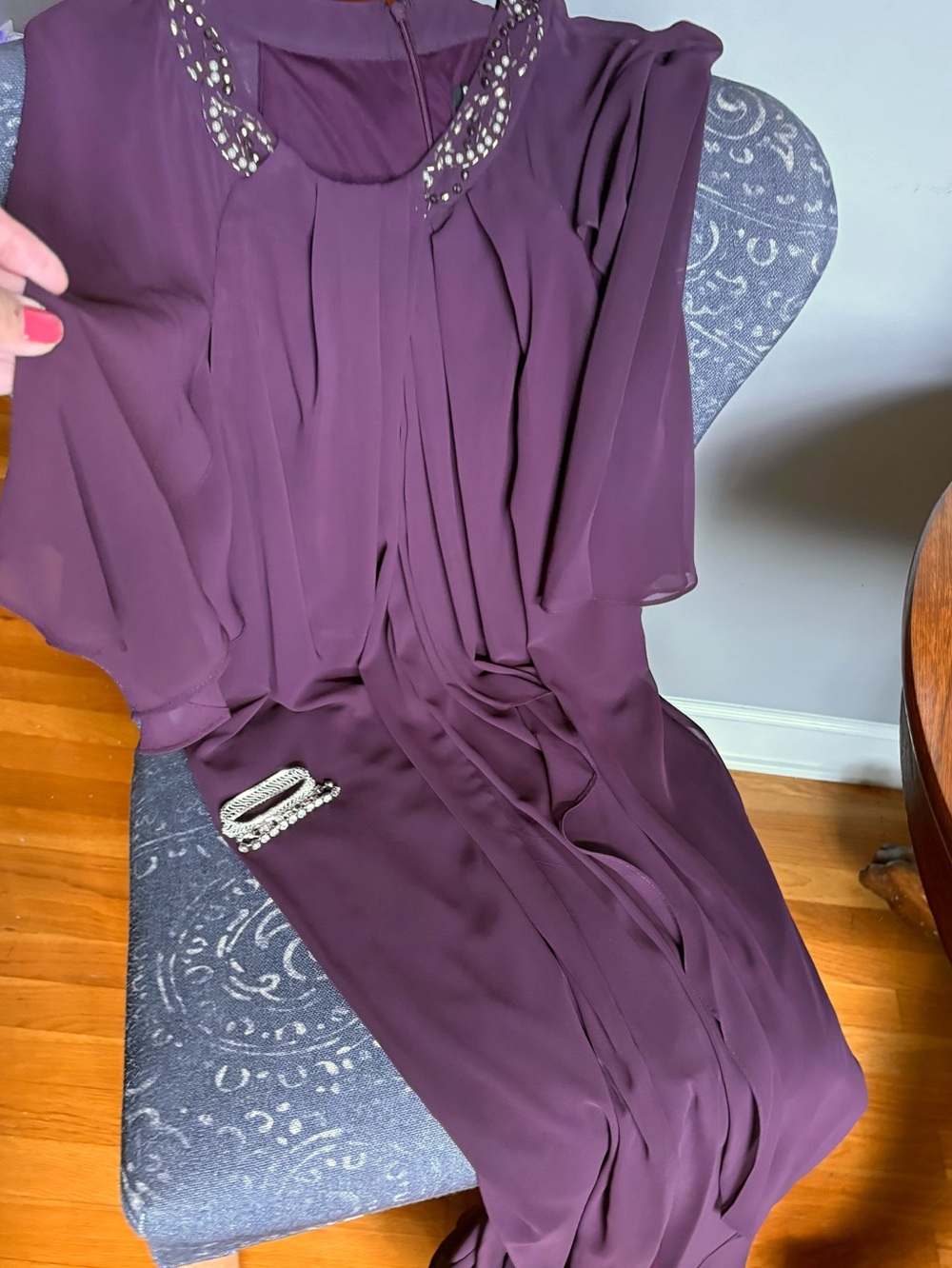 SLNY Dark Plum Beaded-Neck Evening Gown NWOT - Picture 15 of 16
